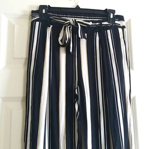 Bebop Black White Yellow Stripe Flowy Pants Sz M
